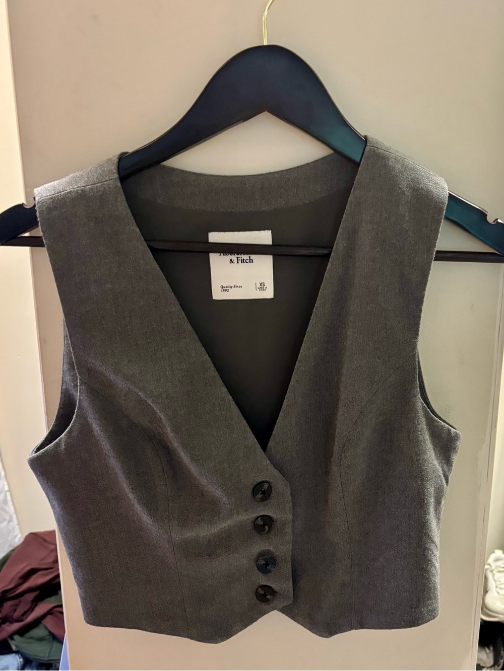 Abercrombie & Fitch Charcoal Gray Tailored V-Neck Button Vest